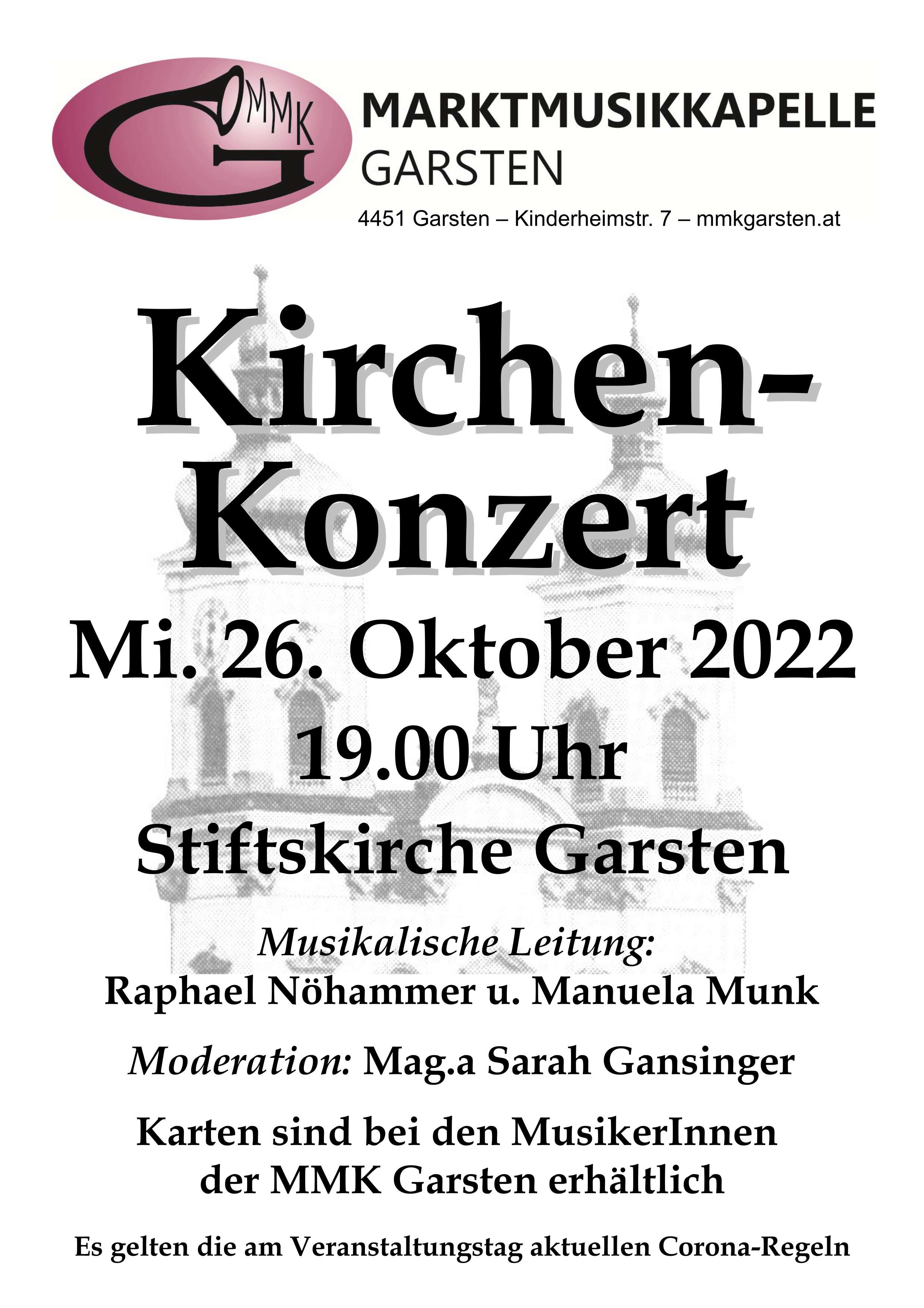 Kirchenkonzert Mittwoch 26. Oktober 2022 19:00 Uhr in der Stiftskirche Garsten